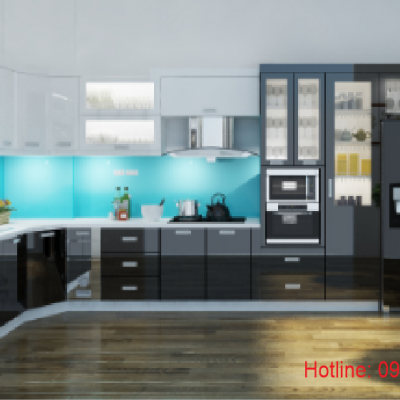 Tủ bếp nhựa  đặc acrylic bóng kính