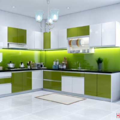 Tủ bếp nhựa  đặc acrylic bóng kính