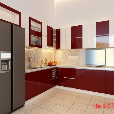 Tủ bếp nhựa  đặc acrylic bóng kính