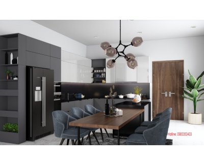 Tủ bếp nhựa  đặc acrylic bóng kính