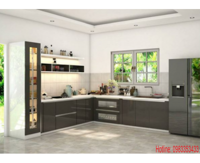 Tủ bếp nhựa  đặc acrylic bóng kính